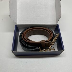 Elegant Black and Brown‎ Women's Belt with Gold Buckle